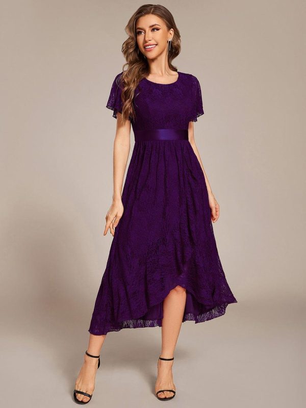 Ruffled Sleeve Empire Waist Lace Wedding Guest Dress - Image 7