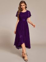 Ruffled Sleeve Empire Waist Lace Wedding Guest Dress - Image 8