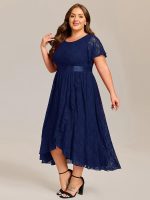 Plus Size Ruffled Sleeve Empire Waist Lace Wedding Guest Dress - Image 9