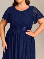 Plus Size Ruffled Sleeve Empire Waist Lace Wedding Guest Dress - Image 7
