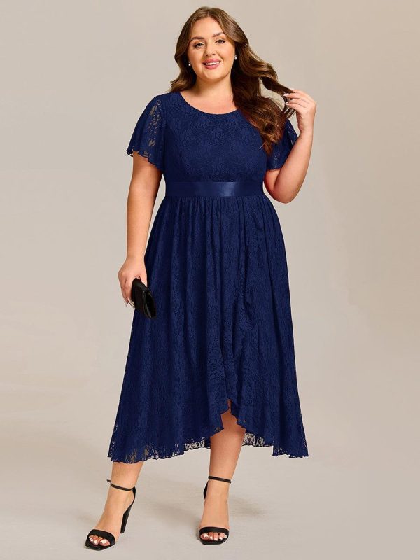 Plus Size Ruffled Sleeve Empire Waist Lace Wedding Guest Dress - Image 5