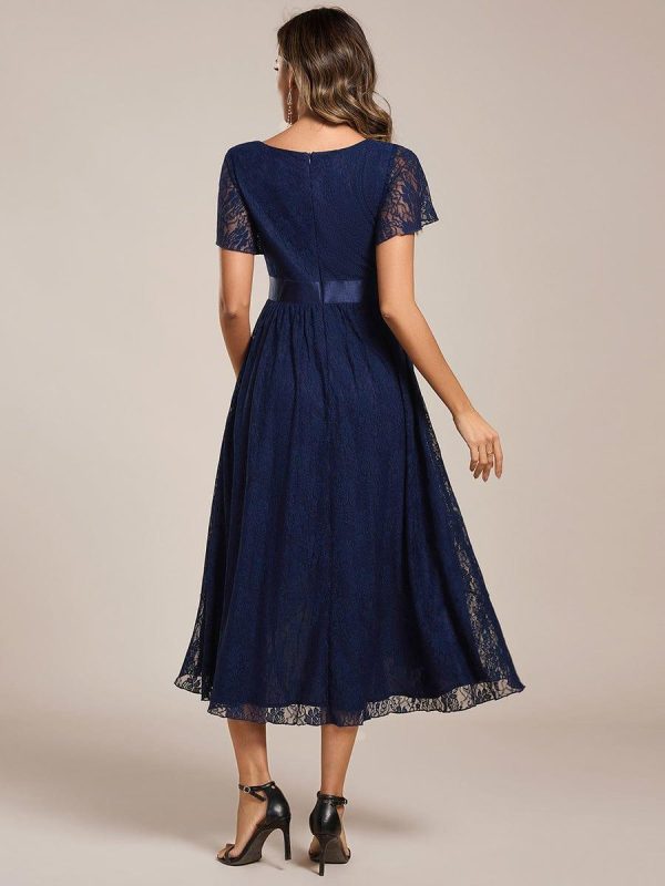Ruffled Sleeve Empire Waist Lace Wedding Guest Dress - Image 16