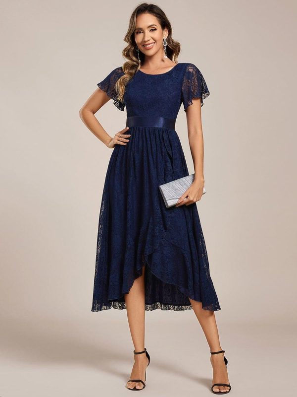 Ruffled Sleeve Empire Waist Lace Wedding Guest Dress - Image 18