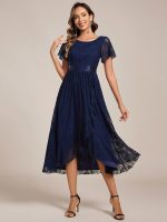 Ruffled Sleeve Empire Waist Lace Wedding Guest Dress - Image 19