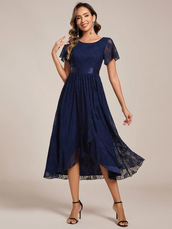 Ruffled Sleeve Empire Waist Lace Wedding Guest Dress - Image 19