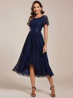 Ruffled Sleeve Empire Waist Lace Wedding Guest Dress - Image 15