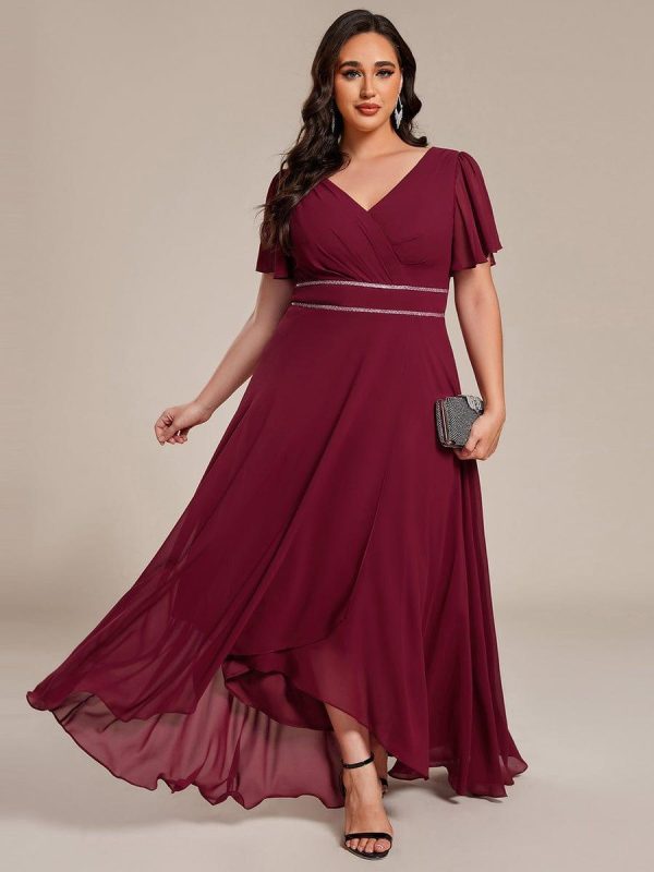Double V-Neck Waist Trimmed Chiffon Formal Evening Dress - Image 23