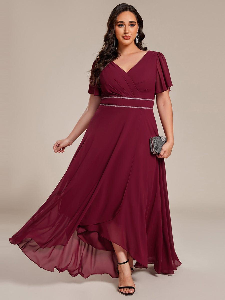 EE41981BD-PR Double V-Neck Waist Trimmed Chiffon Formal Evening Dress - Image 23