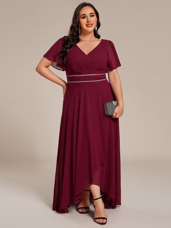 Double V-Neck Waist Trimmed Chiffon Formal Evening Dress - Image 20