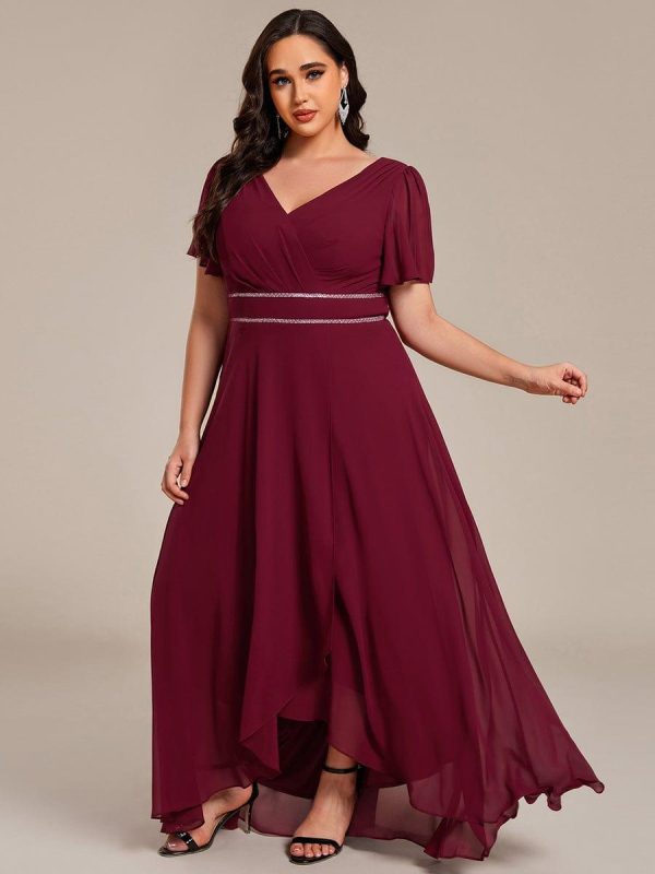 Double V-Neck Waist Trimmed Chiffon Formal Evening Dress - Image 22