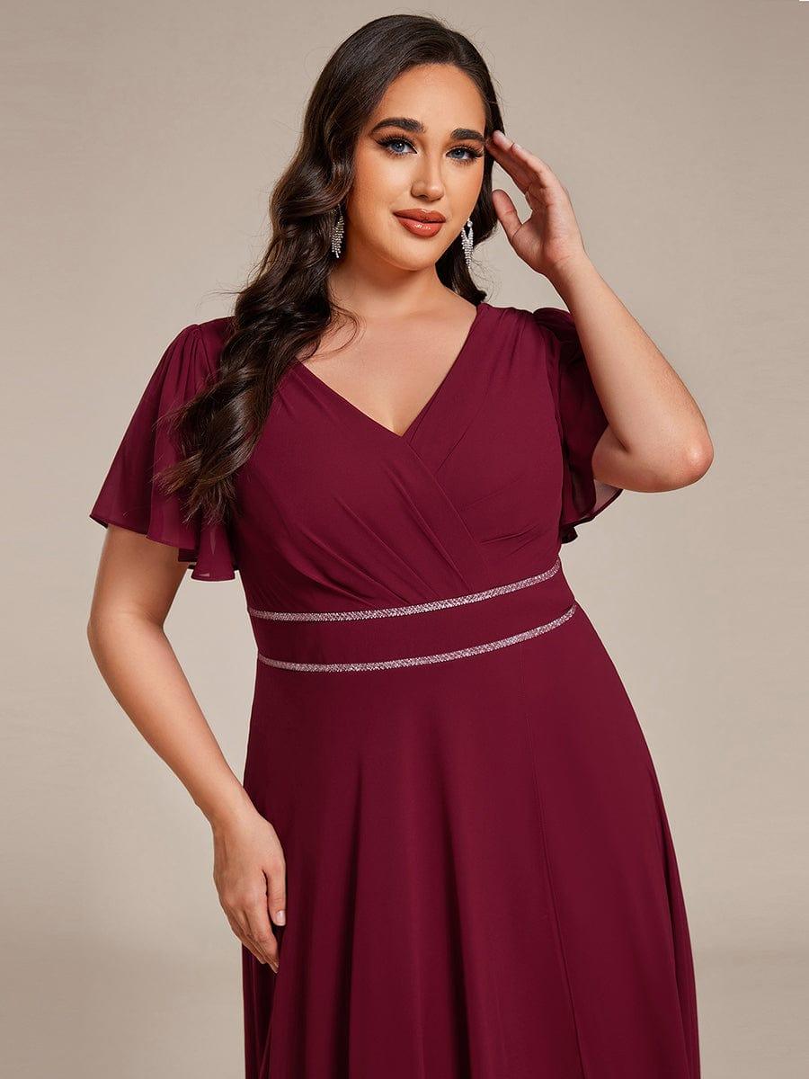 EE41981BD-PR5 Double V-Neck Waist Trimmed Chiffon Formal Evening Dress - Image 21