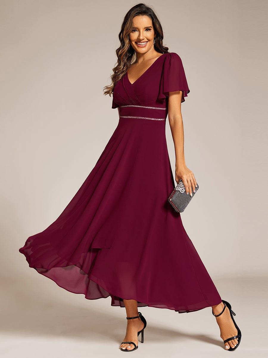 EE41981BD-R Double V-Neck Waist Trimmed Chiffon Formal Evening Dress - Image 7