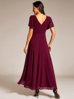 Double V-Neck Waist Trimmed Chiffon Formal Evening Dress - Image 4