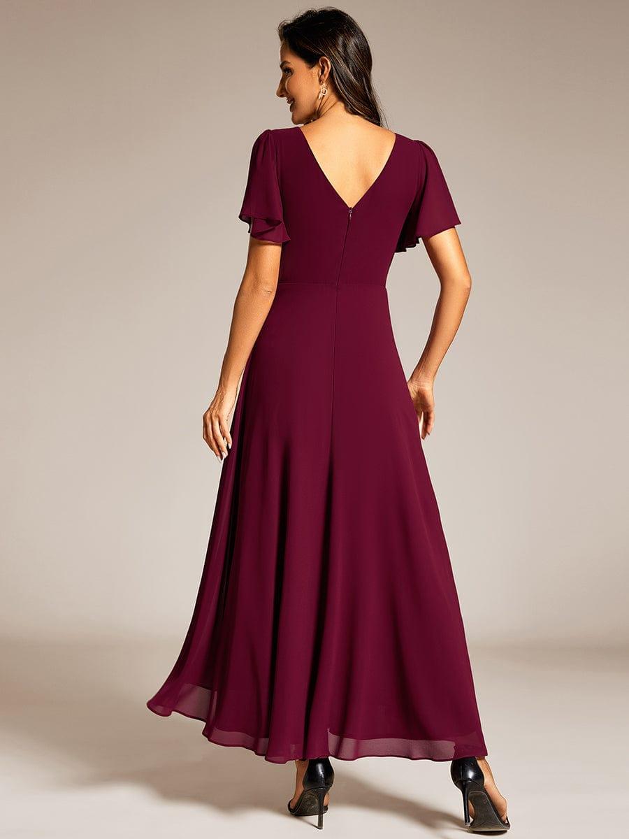 EE41981BD-R2 Double V-Neck Waist Trimmed Chiffon Formal Evening Dress - Image 4