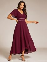Double V-Neck Waist Trimmed Chiffon Formal Evening Dress - Image 6