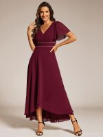 Double V-Neck Waist Trimmed Chiffon Formal Evening Dress - Image 3