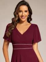 Double V-Neck Waist Trimmed Chiffon Formal Evening Dress - Image 5