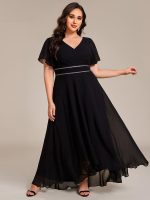 Double V-Neck Waist Trimmed Chiffon Formal Evening Dress - Image 16