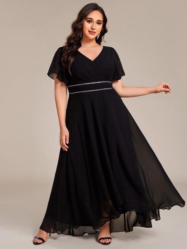 Double V-Neck Waist Trimmed Chiffon Formal Evening Dress - Image 16