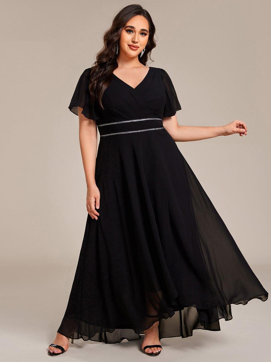 EE41981BK-PR Double V-Neck Waist Trimmed Chiffon Formal Evening Dress - Image 16