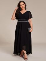 Double V-Neck Waist Trimmed Chiffon Formal Evening Dress - Image 18
