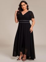Double V-Neck Waist Trimmed Chiffon Formal Evening Dress - Image 19