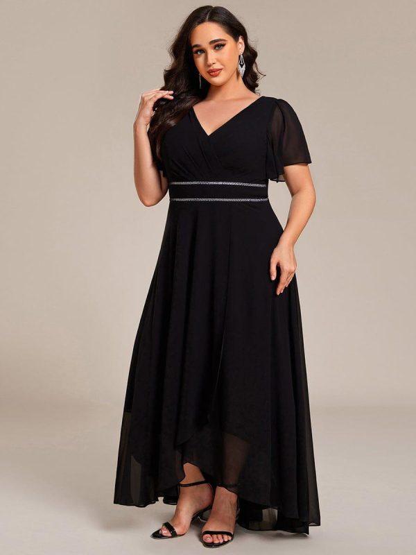 Double V-Neck Waist Trimmed Chiffon Formal Evening Dress - Image 19