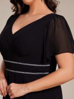 Double V-Neck Waist Trimmed Chiffon Formal Evening Dress - Image 17