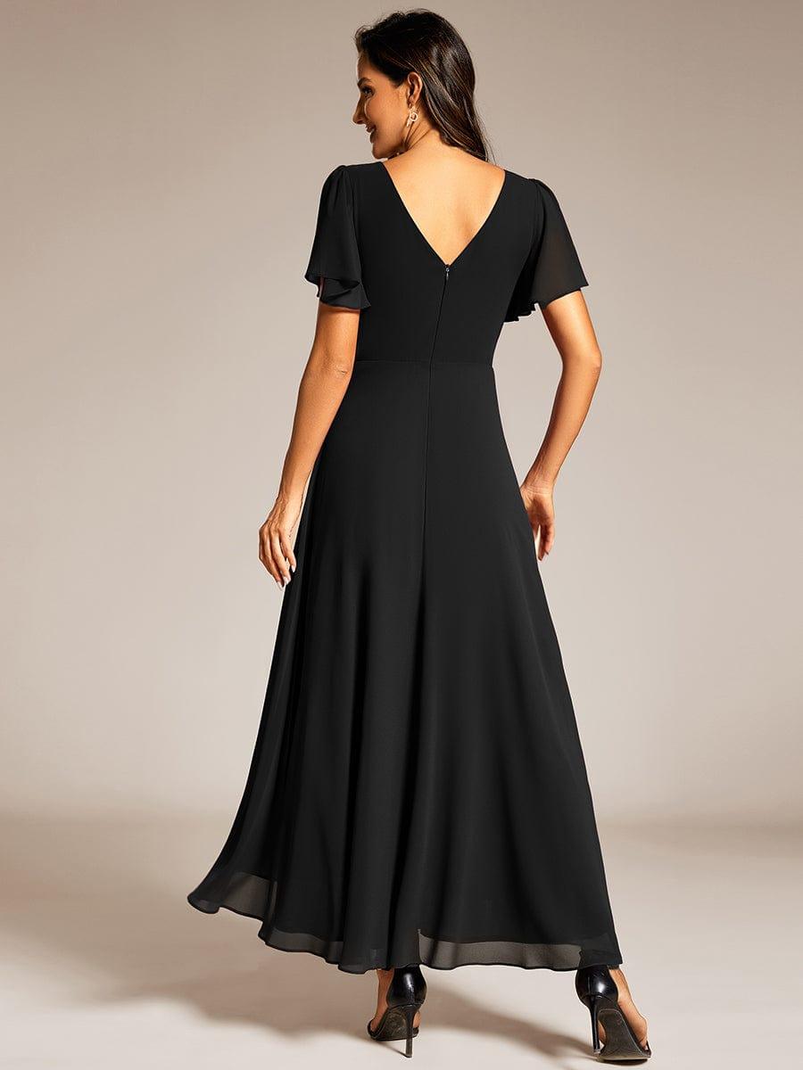 EE41981BK-R2 Double V-Neck Waist Trimmed Chiffon Formal Evening Dress - Image 2