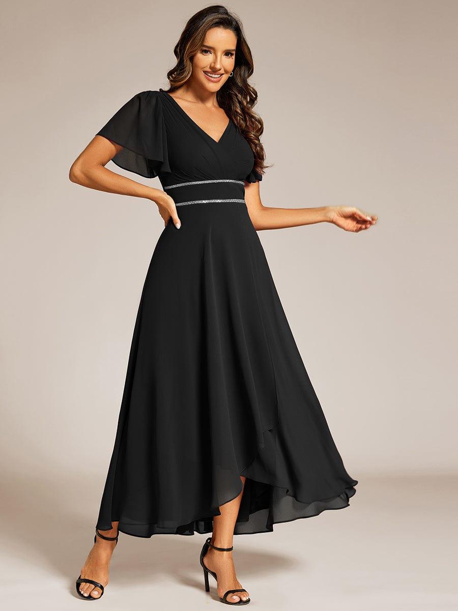 EE41981BK-R3 Double V-Neck Waist Trimmed Chiffon Formal Evening Dress - Image 10