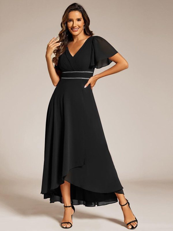 Double V-Neck Waist Trimmed Chiffon Formal Evening Dress - Image 9