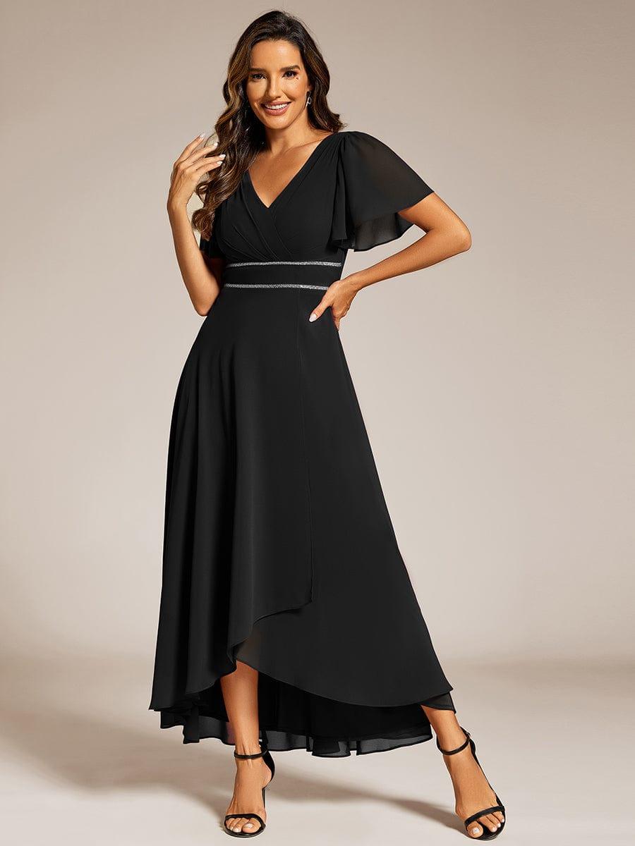 EE41981BK-R4 Double V-Neck Waist Trimmed Chiffon Formal Evening Dress - Image 9