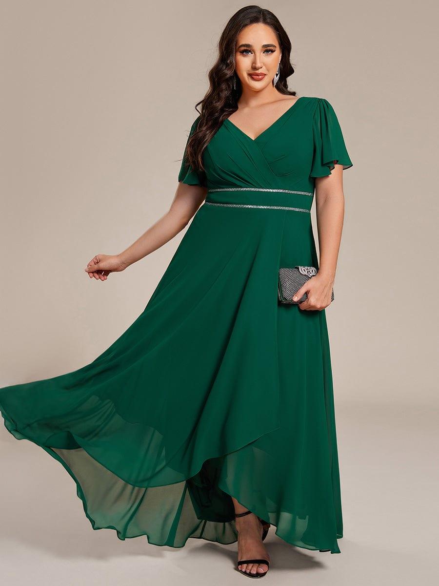 EE41981DG-PR Double V-Neck Waist Trimmed Chiffon Formal Evening Dress - Image 24