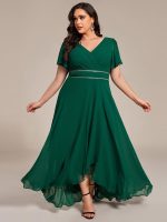 Double V-Neck Waist Trimmed Chiffon Formal Evening Dress - Image 28