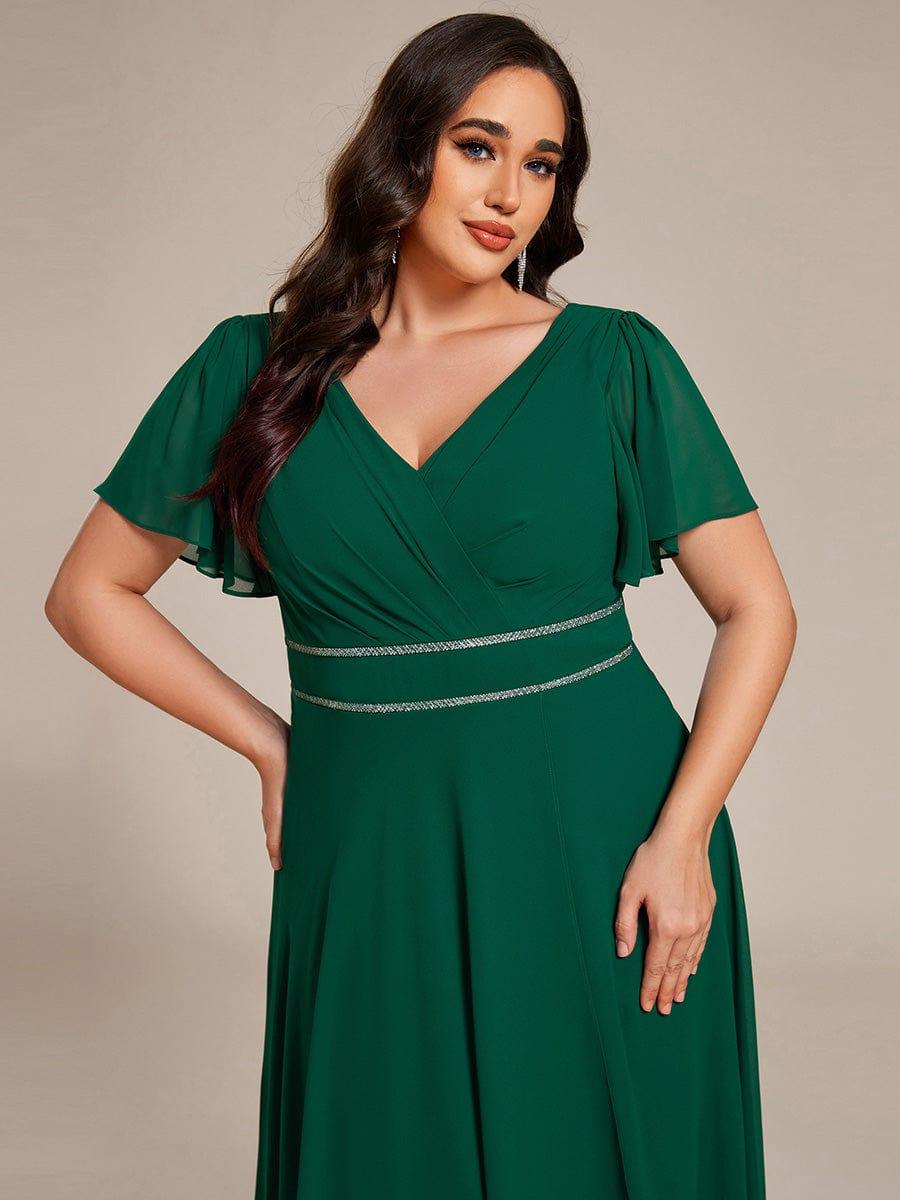 EE41981DG-PR5 Double V-Neck Waist Trimmed Chiffon Formal Evening Dress - Image 26