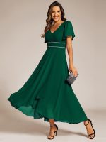 Double V-Neck Waist Trimmed Chiffon Formal Evening Dress - Image 14