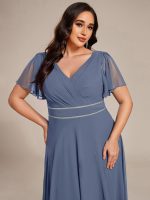 Double V-Neck Waist Trimmed Chiffon Formal Evening Dress - Image 52