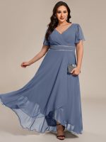 Double V-Neck Waist Trimmed Chiffon Formal Evening Dress - Image 50