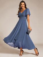 Double V-Neck Waist Trimmed Chiffon Formal Evening Dress - Image 39