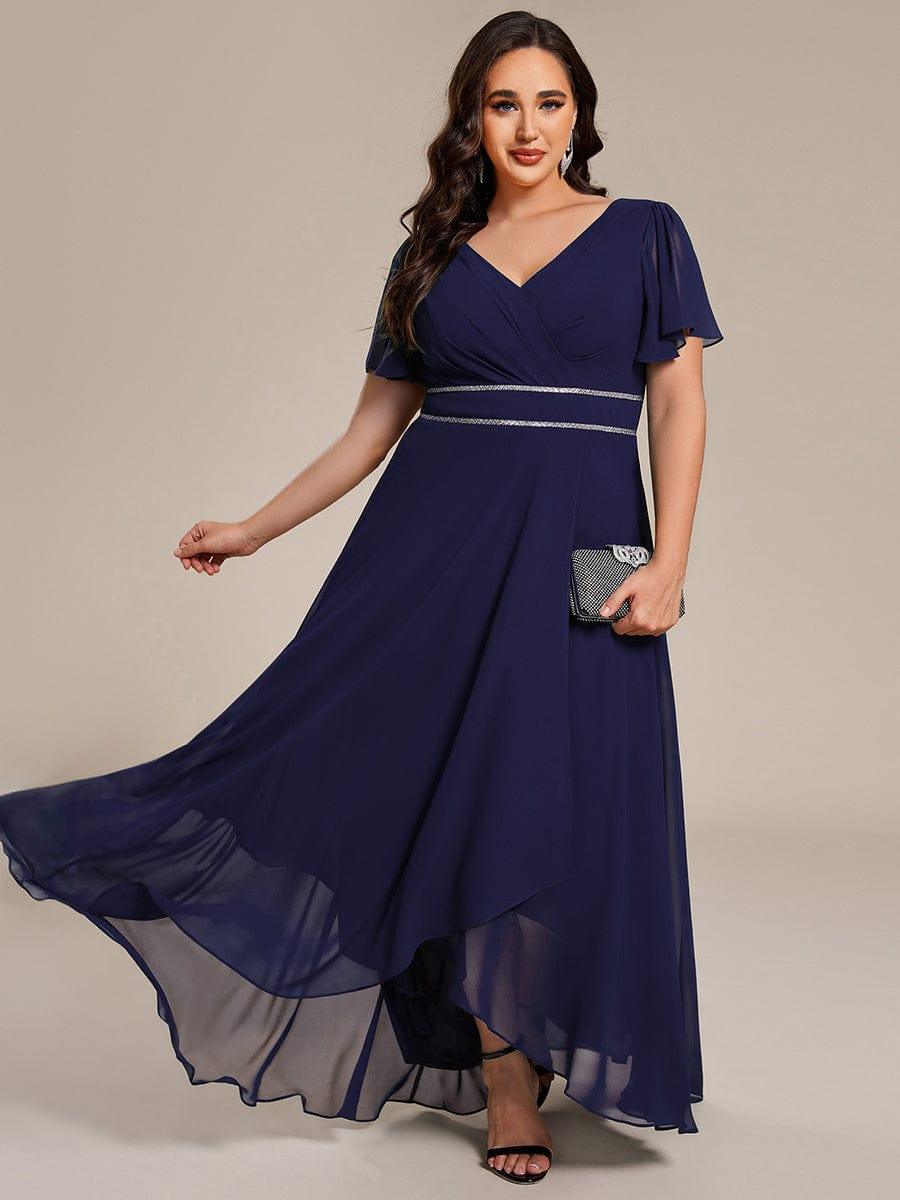 EE41981NB-PR Double V-Neck Waist Trimmed Chiffon Formal Evening Dress - Image 37