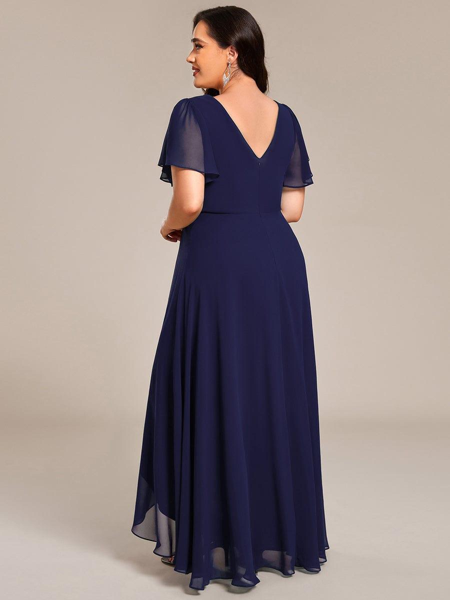EE41981NB-PR2 Double V-Neck Waist Trimmed Chiffon Formal Evening Dress - Image 35