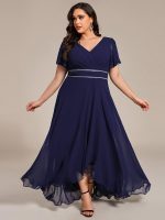 Double V-Neck Waist Trimmed Chiffon Formal Evening Dress - Image 34