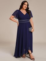 Double V-Neck Waist Trimmed Chiffon Formal Evening Dress - Image 38