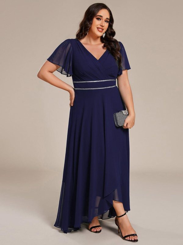 Double V-Neck Waist Trimmed Chiffon Formal Evening Dress - Image 38