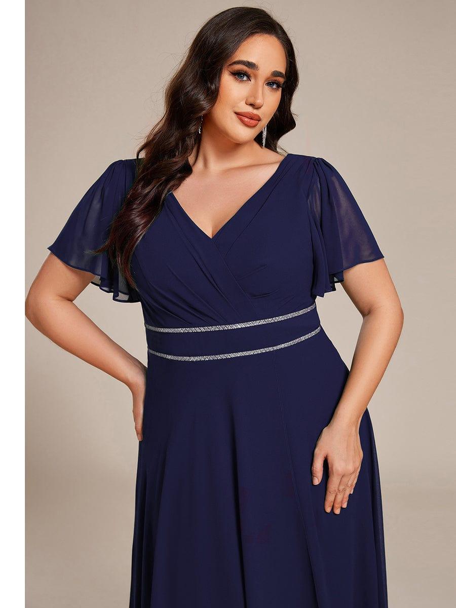 EE41981NB-PR5 Double V-Neck Waist Trimmed Chiffon Formal Evening Dress - Image 36
