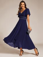 Double V-Neck Waist Trimmed Chiffon Formal Evening Dress - Image 32