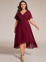 Plus Size Double V-Neck Ruffles Sleeve Chiffon Midi Wedding Guest Dress - Image 27