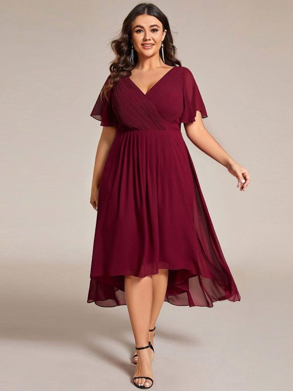 Plus Size Double V-Neck Ruffles Sleeve Chiffon Midi Wedding Guest Dress - Image 27