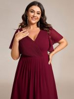 Plus Size Double V-Neck Ruffles Sleeve Chiffon Midi Wedding Guest Dress - Image 26