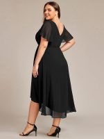 Plus Size Double V-Neck Ruffles Sleeve Chiffon Midi Wedding Guest Dress - Image 12